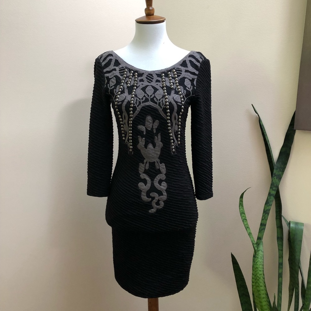 Free People Black Embroidered Bodycon Dress